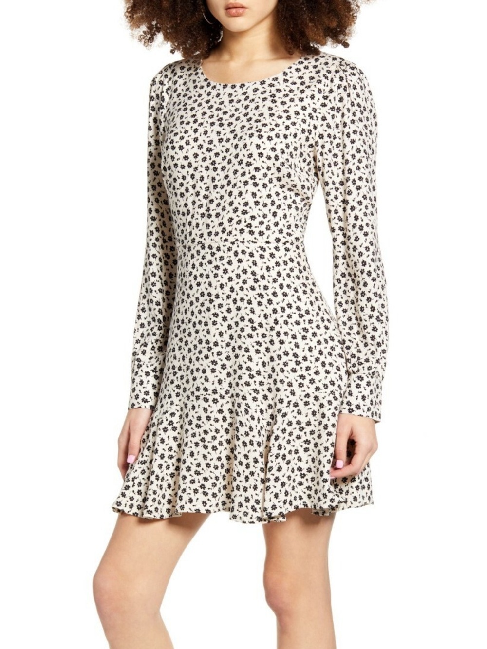 ROW A Cream Long-Sleeve Floral Print flounce Ruffle Dress size medium